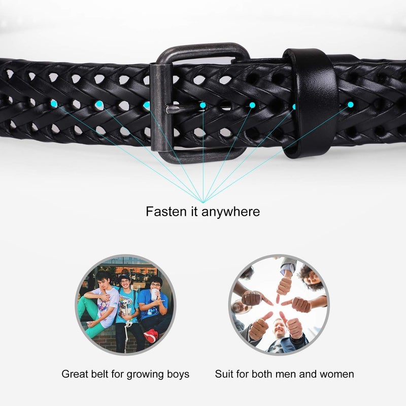 WERFORU Menâ€™s Leather Braided Belt, Leather Woven Belt for Jeans 1.3 Inch Wide - Image 4